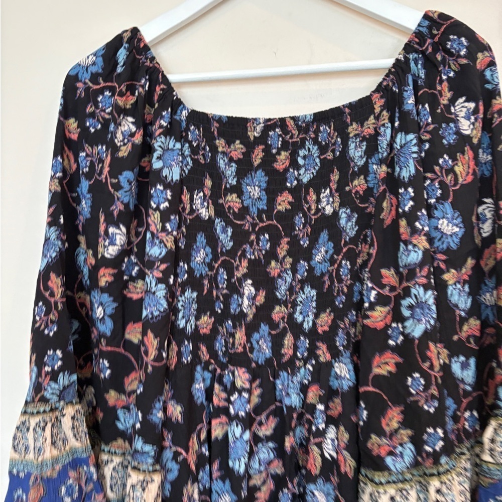 Angie Floral Flare Sleeve Blue Ruffle Smocked Boho Cottagecore Dress  Size M - Picture 16 of 16